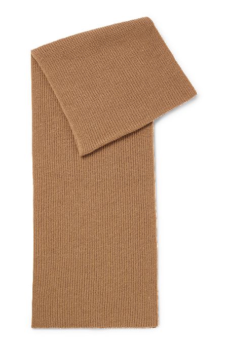 Camel-hair scarf with logo label, Light Brown