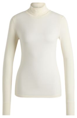 Slim-fit rollneck top in soft jersey, White
