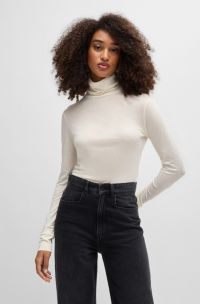 Haut Slim à col roulé en jersey doux, Blanc