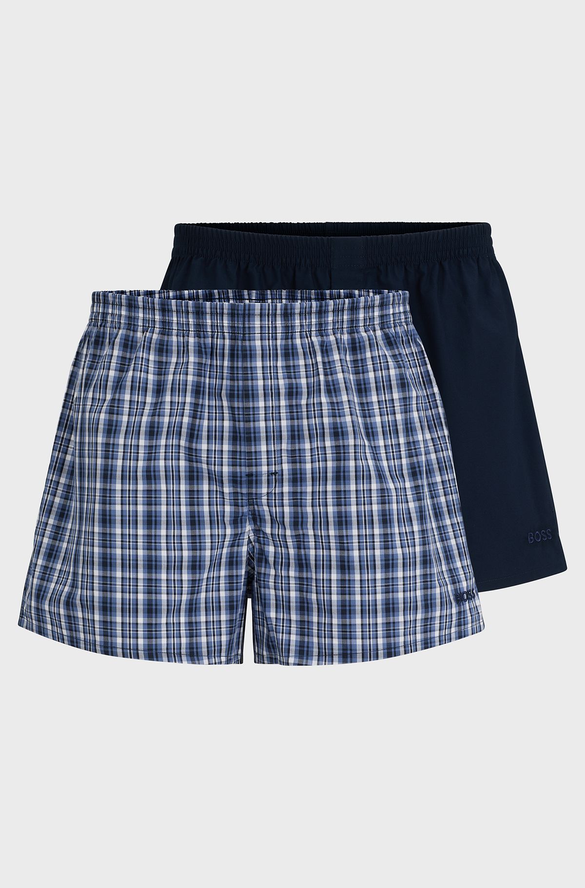Two-pack of pyjama shorts in cotton poplin, Blue
