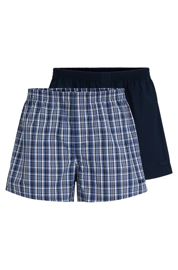 Two-pack of pyjama shorts in cotton poplin, Blue