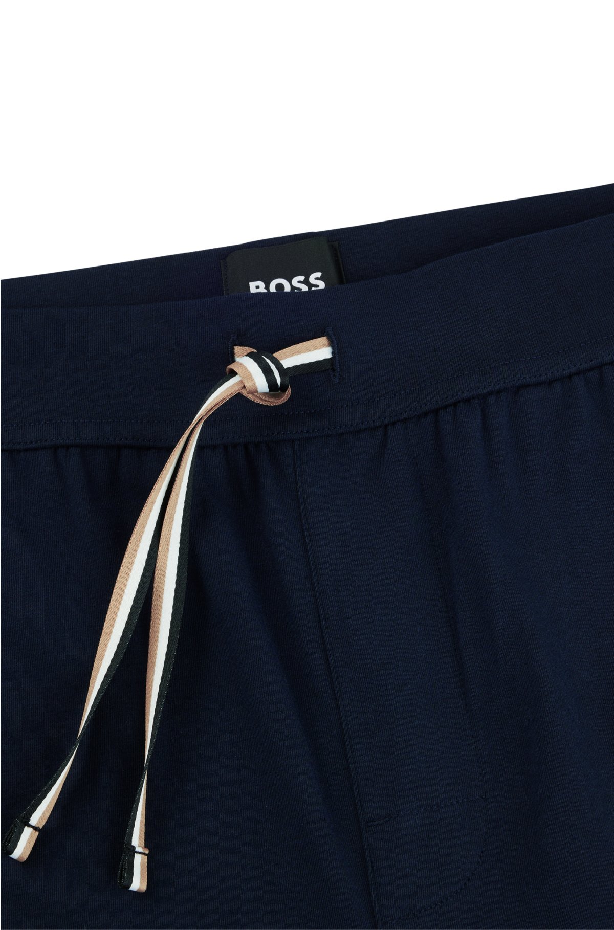 Stretch-cotton pyjama bottoms with logo print, Dark Blue
