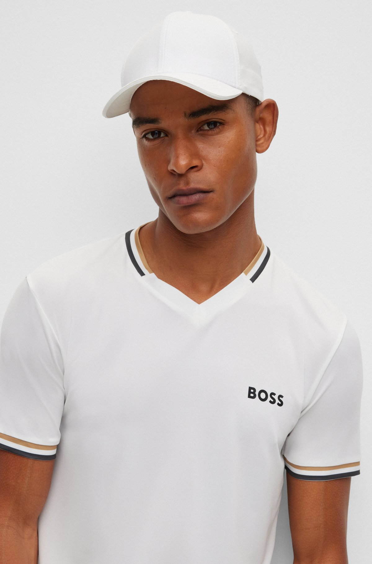 BOSS x Matteo Berrettini slim-fit T-shirt with signature stripes, White