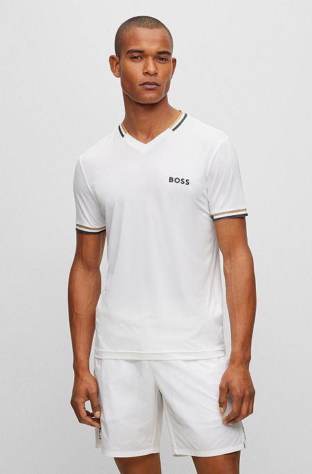 T-shirt Slim Fit BOSS x Matteo Berrettini à rayures emblématiques, Blanc