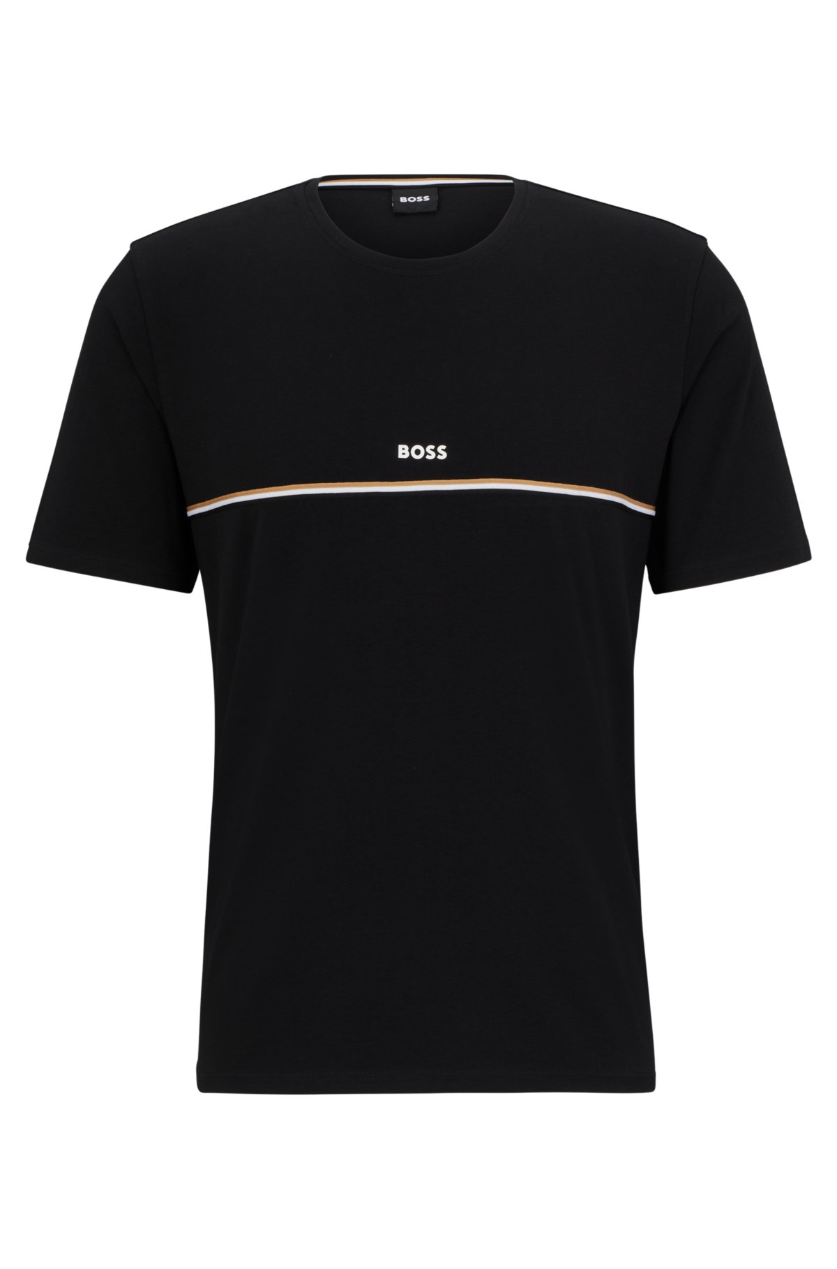 Stretch-cotton pyjama T-shirt with signature stripe and logo, Black