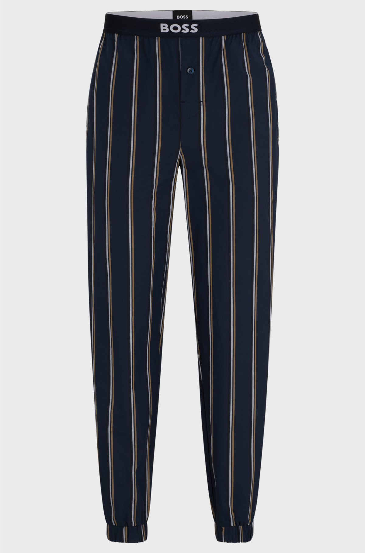 Patterned pyjama bottoms in cotton poplin, Dark Blue
