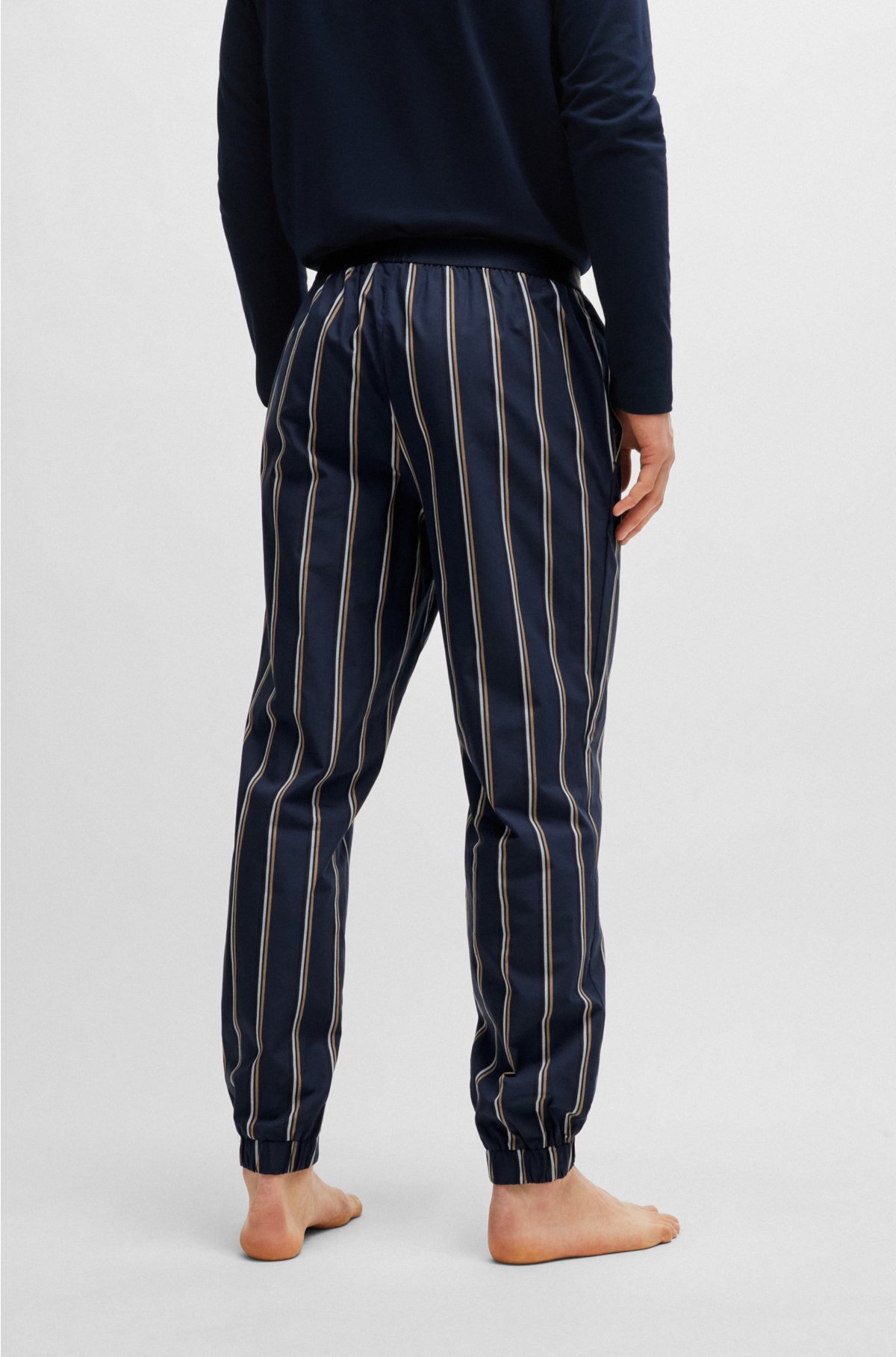 Patterned pyjama bottoms in cotton poplin, Dark Blue