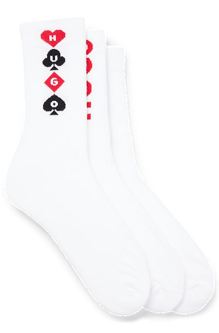 Kurze Socken mit Ripp-Struktur im Dreier-Pack, Weiß