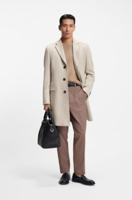 Abrigo slim fit de cashmere, Beige claro