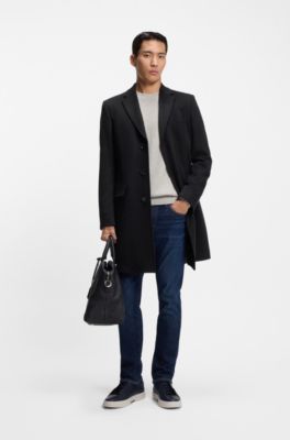 Slim-fit coat in cashmere, Dark Blue
