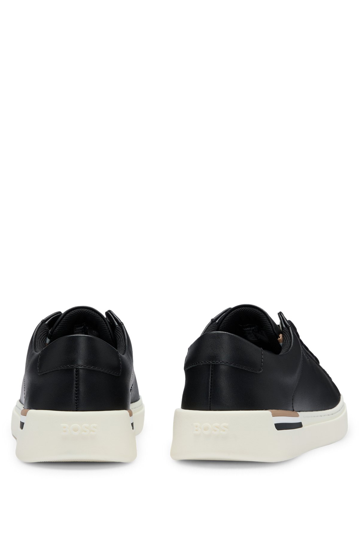 Leather cupsole trainers with signature stripe and logo, Black