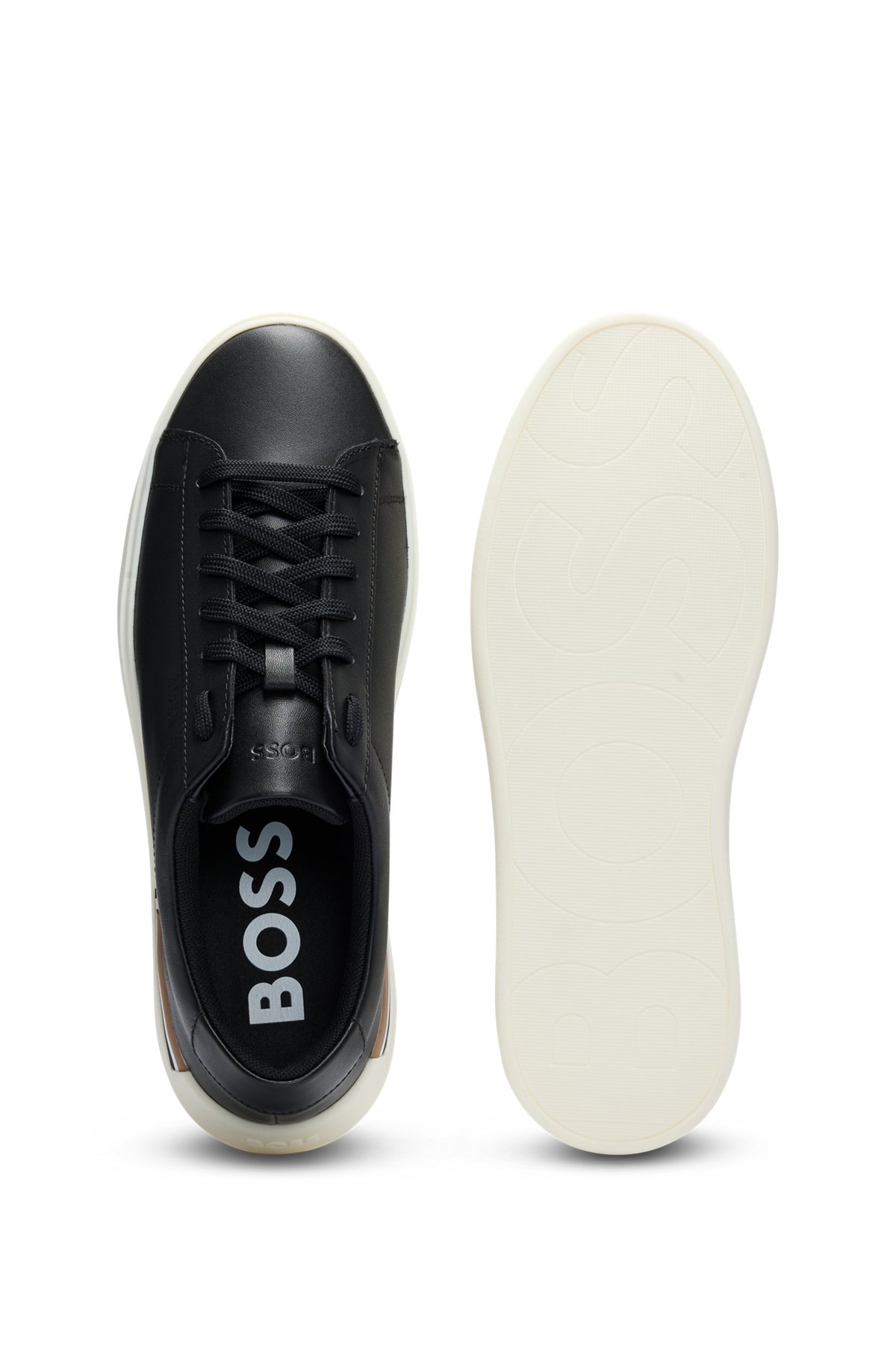 BOSS - Leather cupsole trainers with signature stripe and logo