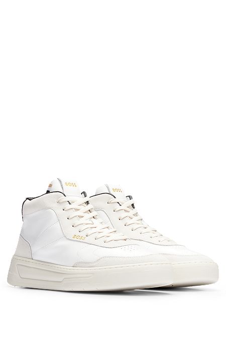 Mid-top trainers in leather and suede, White