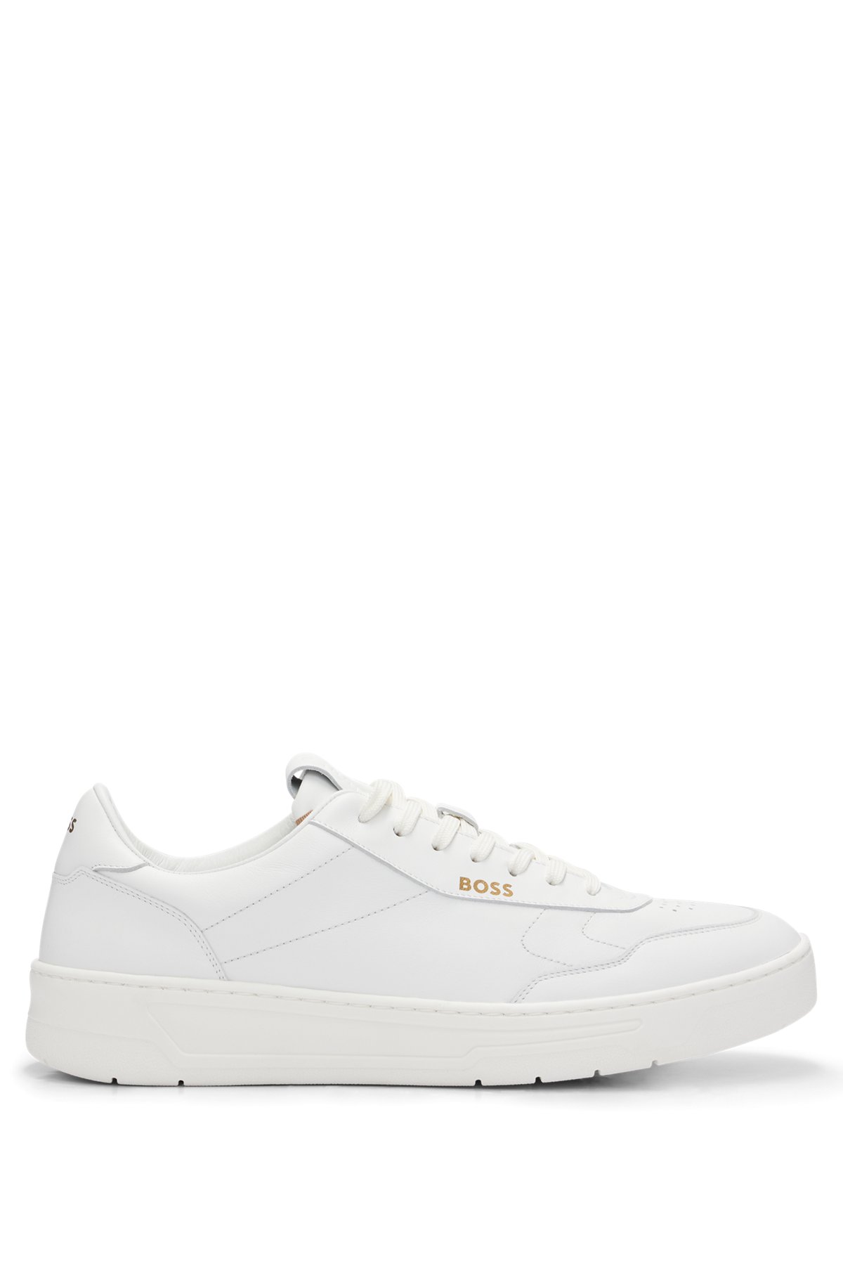 Leather trainers with gold-tone logos, White