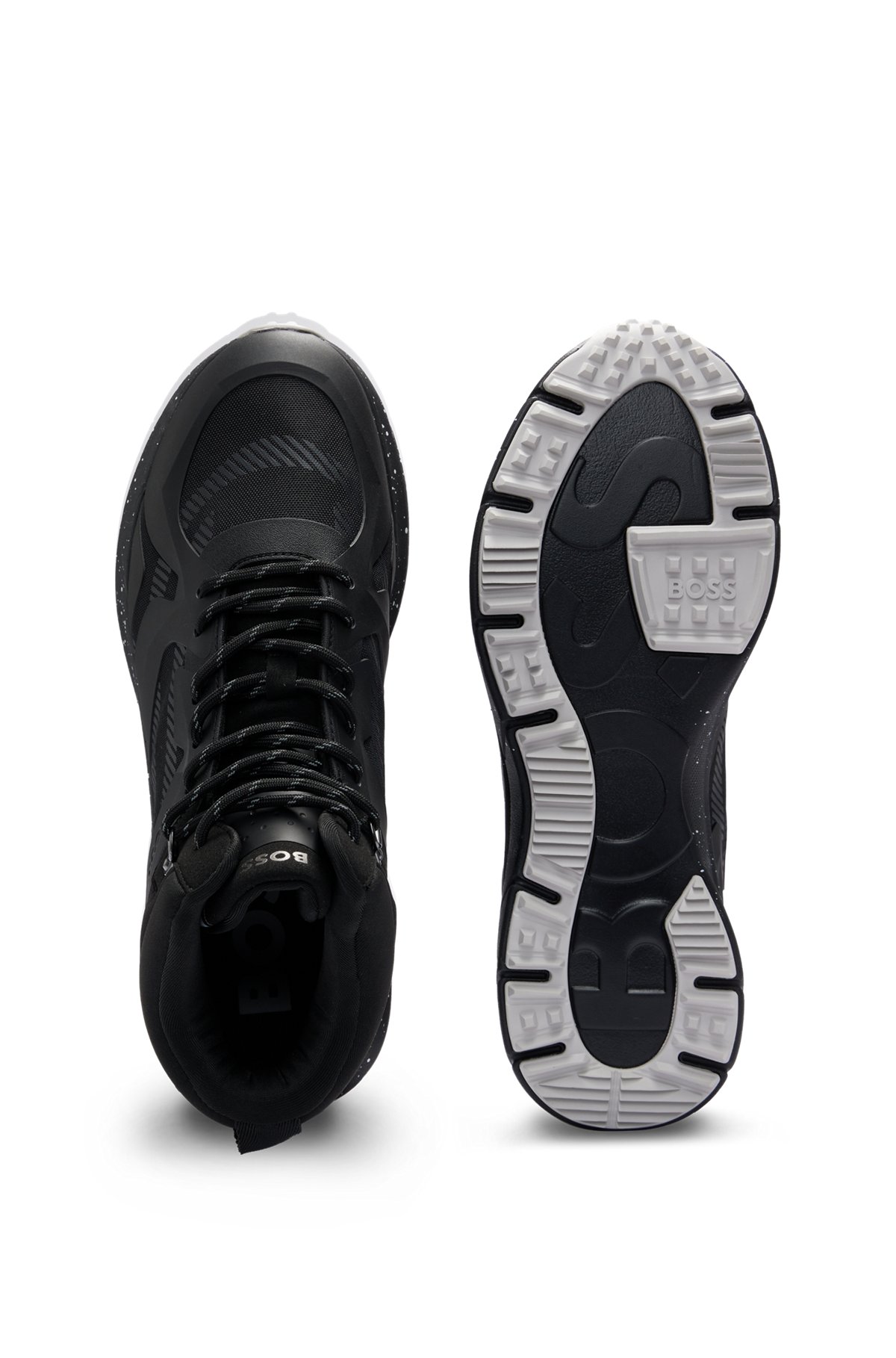 Sneakers med high-top polstret krave og plettet EVA-ydersål, Sort