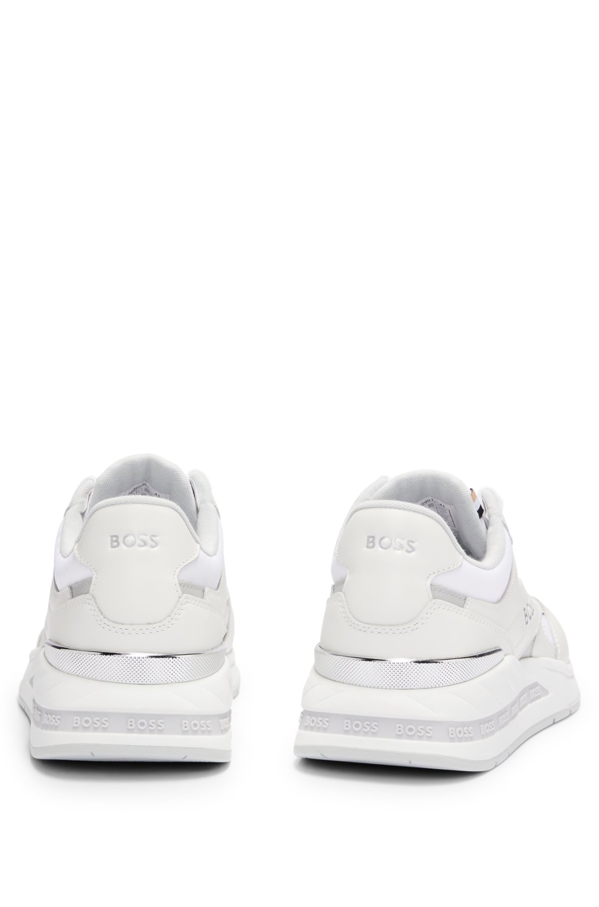 BOSS - Mixed-material trainers with leather and monogram jacquard