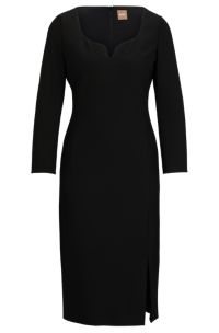 Slim-fit business dress with feature neckline, Black