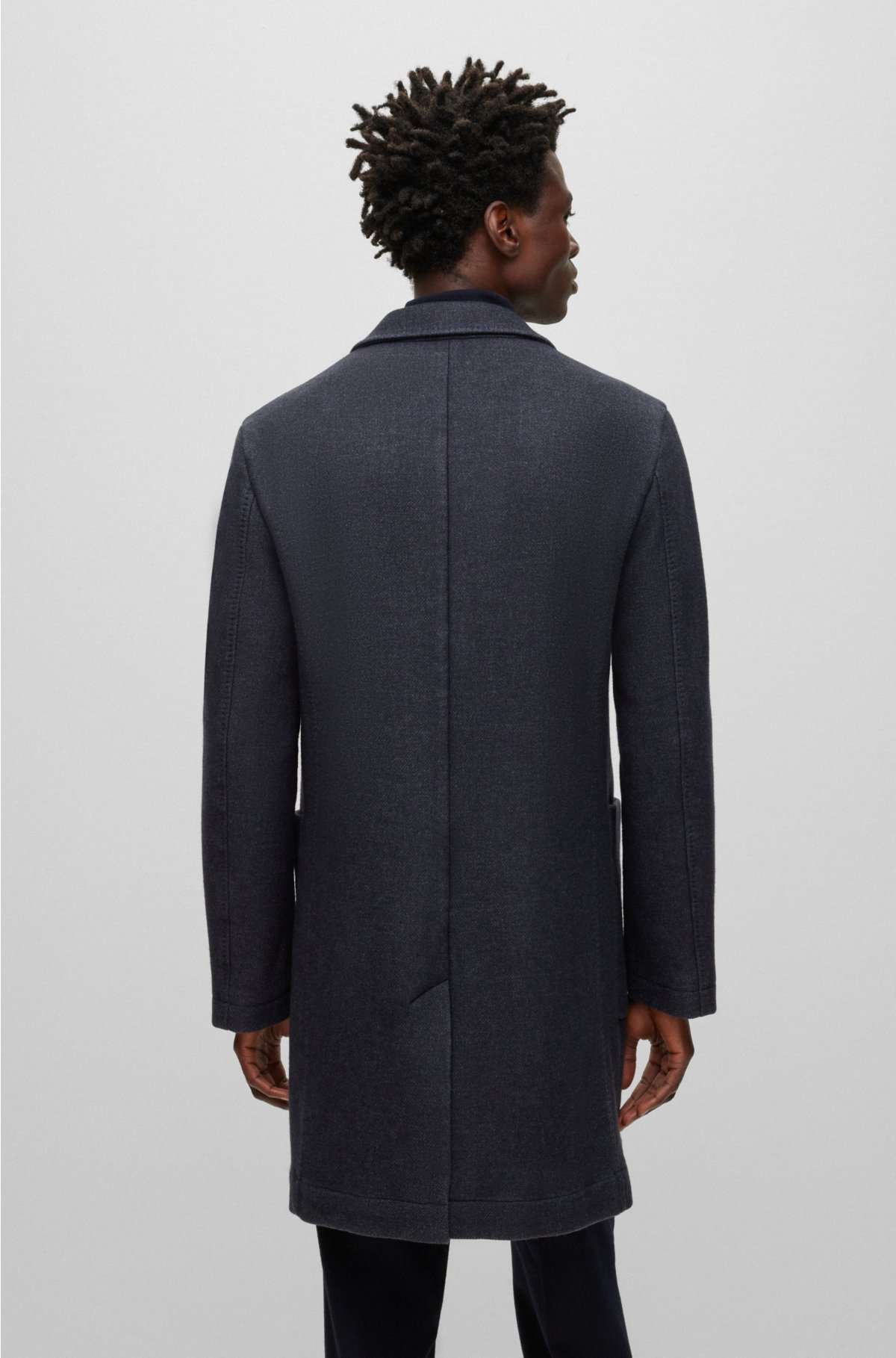 BOSS - Slim-fit coat in a micro-patterned wool blend