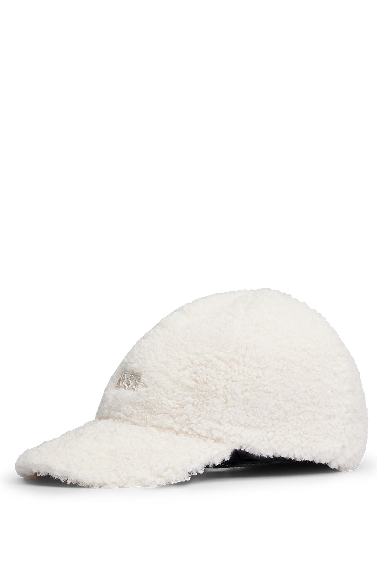 Faux-shearling cap with embroidered logo patch, White