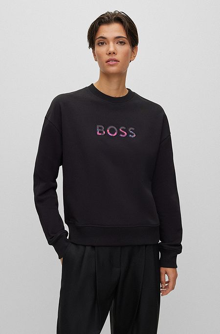 Relaxed-fit cotton-blend sweatshirt with logo detail, Black