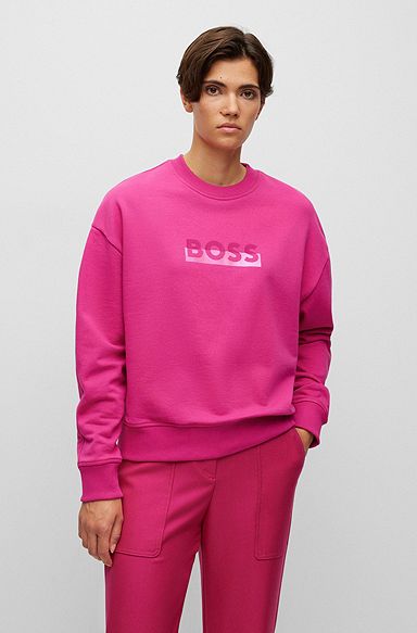 Relaxed-fit cotton-blend sweatshirt with logo detail, Dark pink