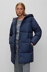 Oversized-fit puffer jacket with water-repellent finish, Dark Blue