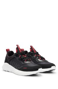 Mixed-material lace-up trainers with logo details, Black