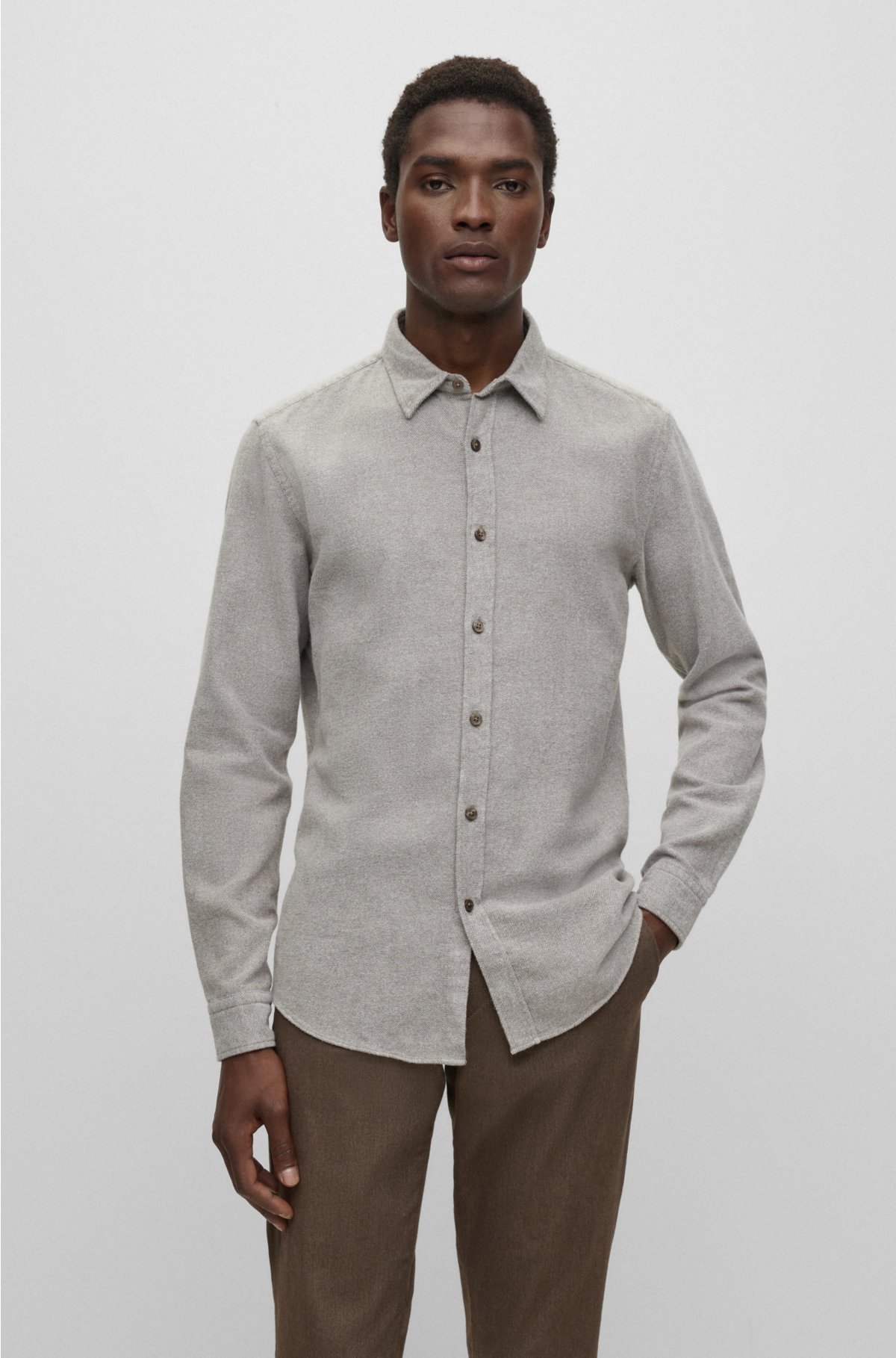 BOSS - Slim-fit shirt in washed cotton twill
