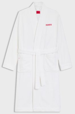 Cotton-terry dressing gown with embroidered red logo, White