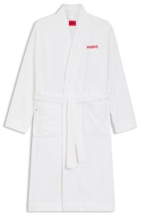 Cotton-terry dressing gown with embroidered red logo, White