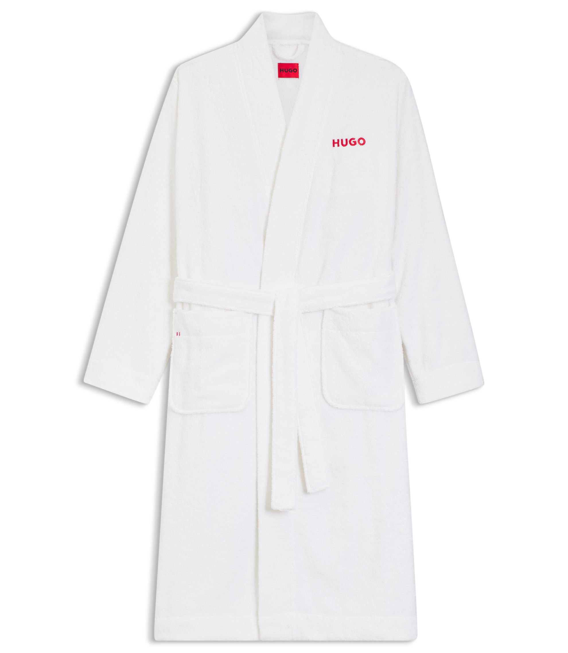 HUGO Vestaglia in terry di cotone con logo rosso ricamato Bianco