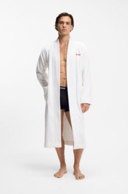 Cotton-terry dressing gown with embroidered red logo, White