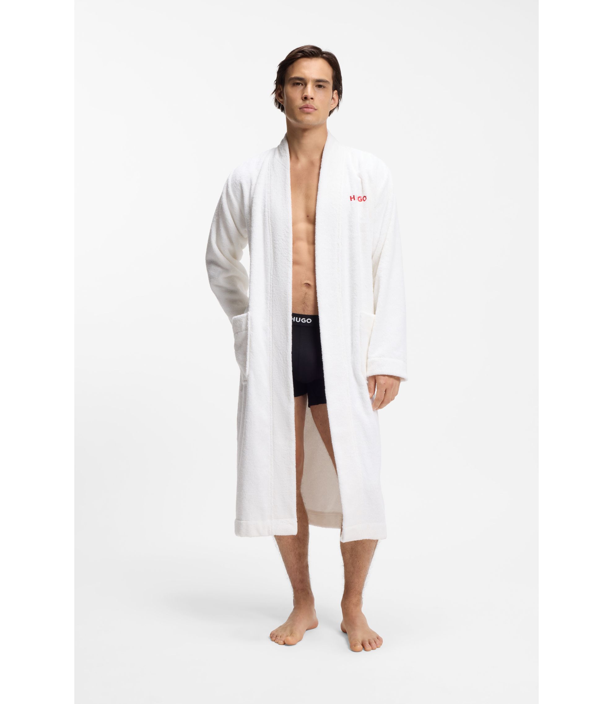 Morgenmantel aus Baumwoll-Terry mit rotem Sticklogo