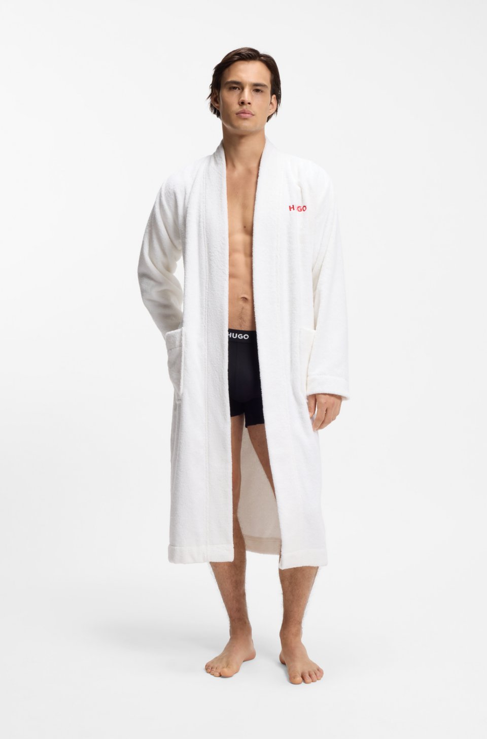 Cotton-terry dressing gown with embroidered red logo