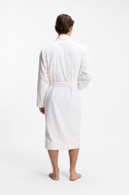 Cotton-terry dressing gown with embroidered red logo, White