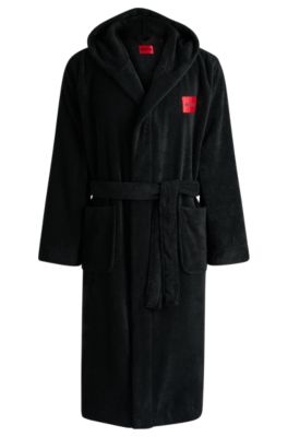 HUGO - Cotton-terry hooded red dressing gown with label logo