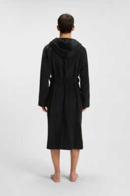 Cotton-terry dressing gown with red logo label, Black