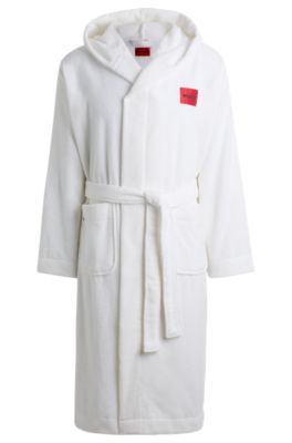 HUGO Cotton terry hooded dressing gown with red logo label