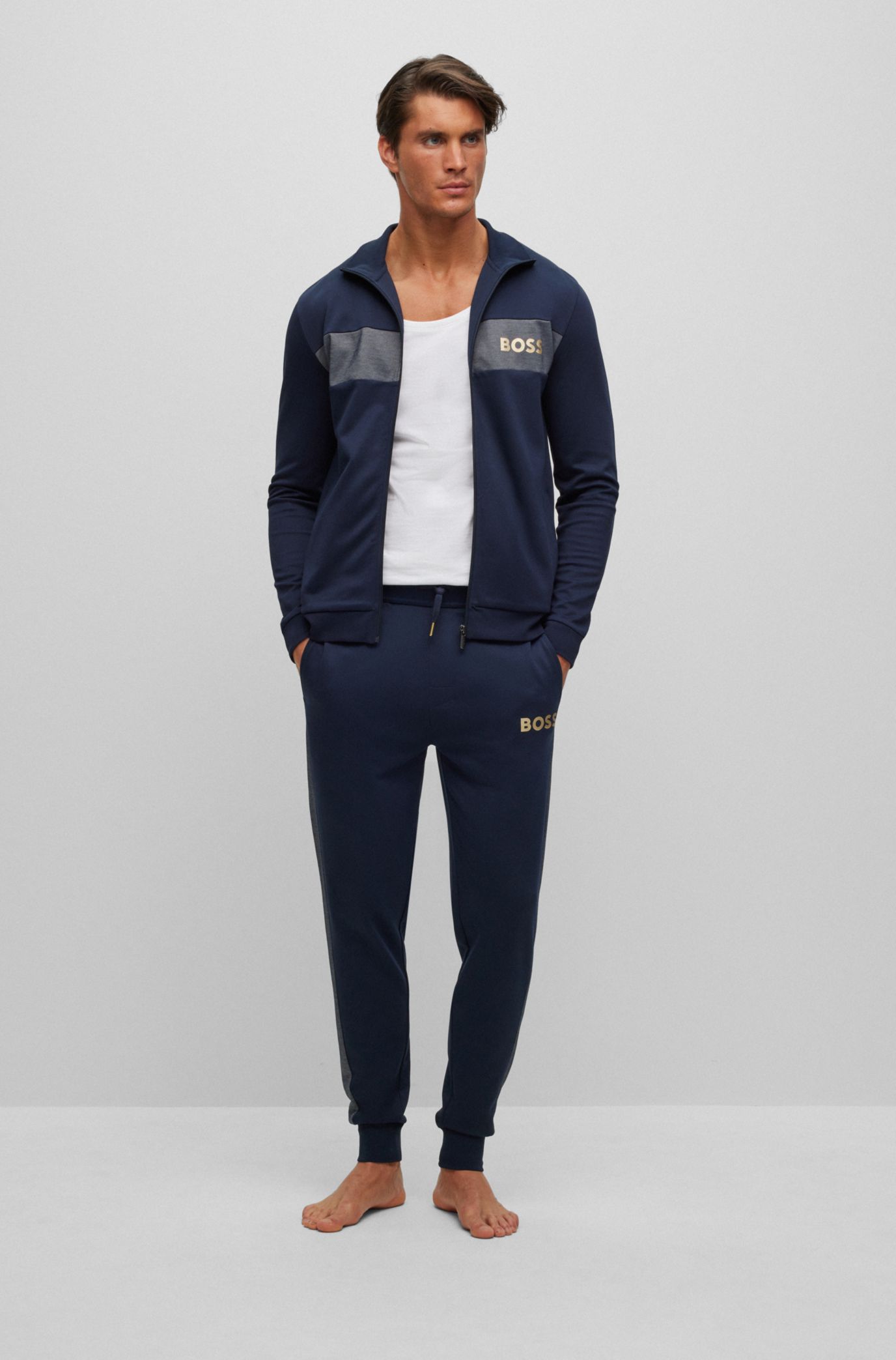 BOSS Cotton blend tracksuit bottoms with embroidered logo