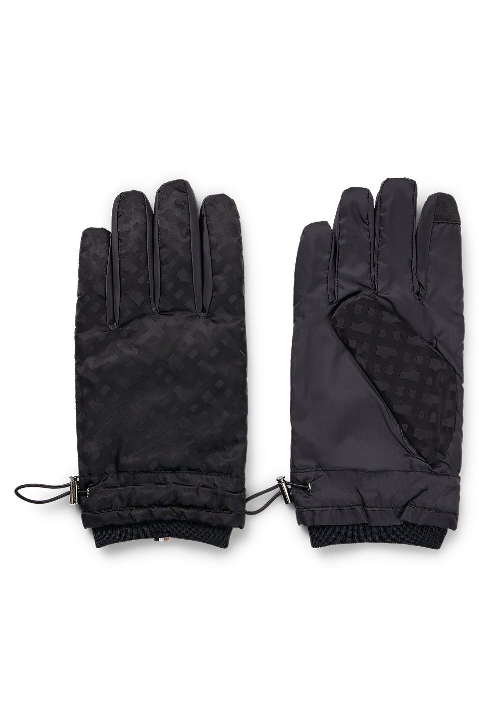 BOSS - Wattierte Handschuhe mit tonalen Monogramm-Details und Flanellfutter