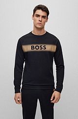 Organic-cotton regular-fit sweatshirt with logo artwork, Black