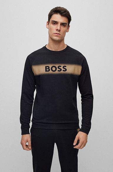 Regular-Fit Sweatshirt aus Bio-Baumwolle mit Logo-Artwork, Schwarz