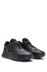 Mixed-material trainers with synthetic coated fabric, Black