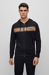 Organic-cotton regular-fit hoodie with logo artwork, Black