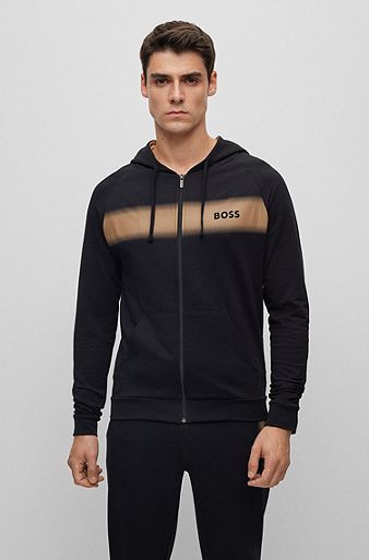 Organic-cotton regular-fit hoodie with logo artwork, Black