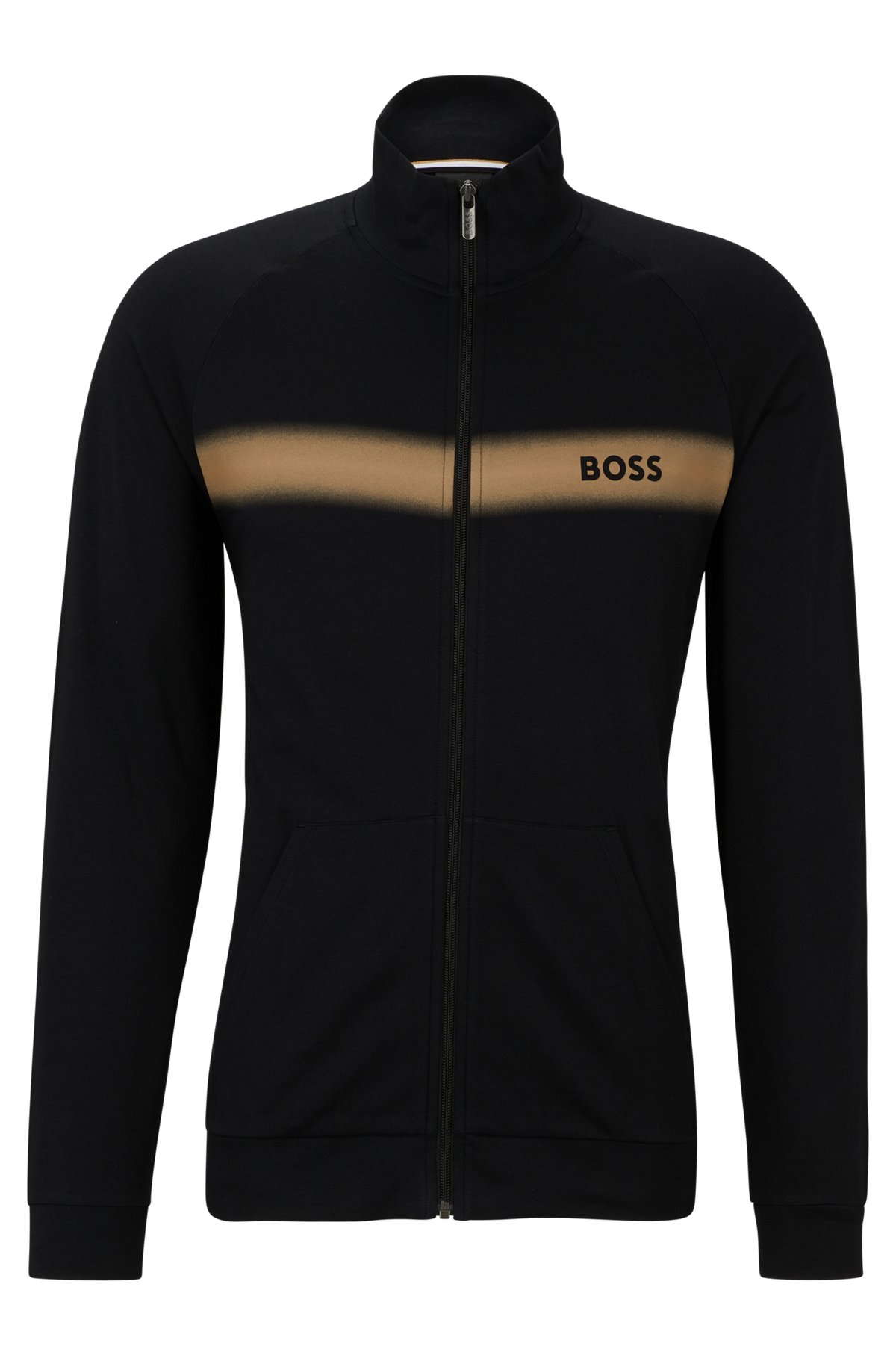 BOSS - Organic-cotton zip-up jacket with stripe and logo