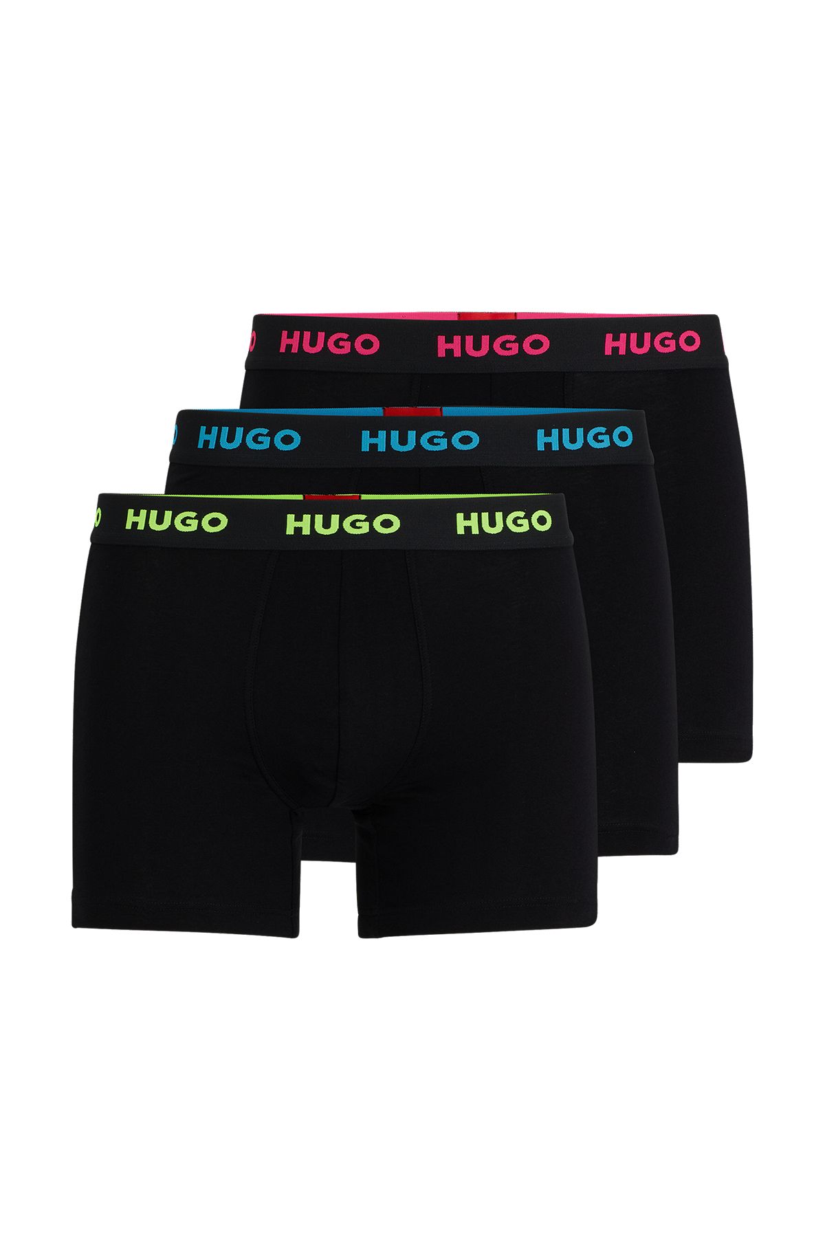 Three-pack of stretch-cotton boxer briefs with logo, Patterned