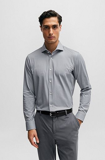 Regular-fit shirt in structured performance-stretch material, Grey