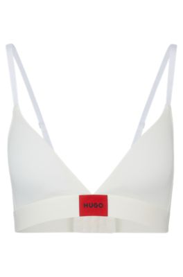 HUGO - Triangle bra in stretch cotton with red logo label - White