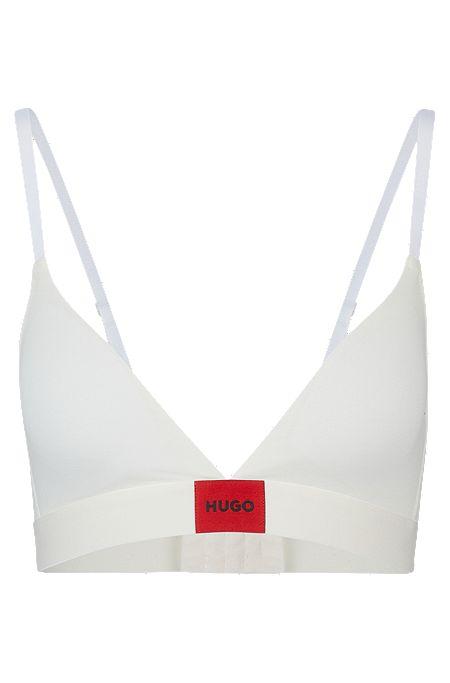 Triangle bra in stretch cotton with red logo label, White